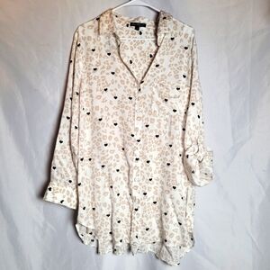 Velvet Heart Animal & Heart Print Button Up Shirt Size 2X